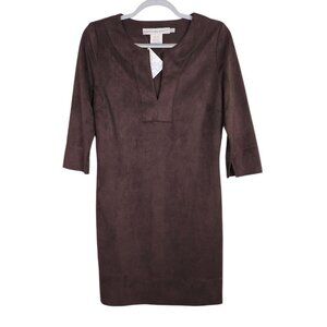 NWT GRETCHEN SCOTT Faux Suede Tunic Dress CHOCOLATE BROWN size XXS V-Neck Chic